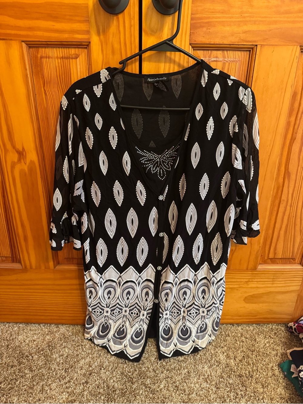Vintage Black & White Geometric Button-Front Tunic